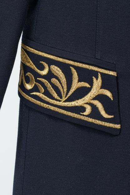 Mondi Vintage Navy Wool-Blend Crepe Gold-Emboidered Jacket