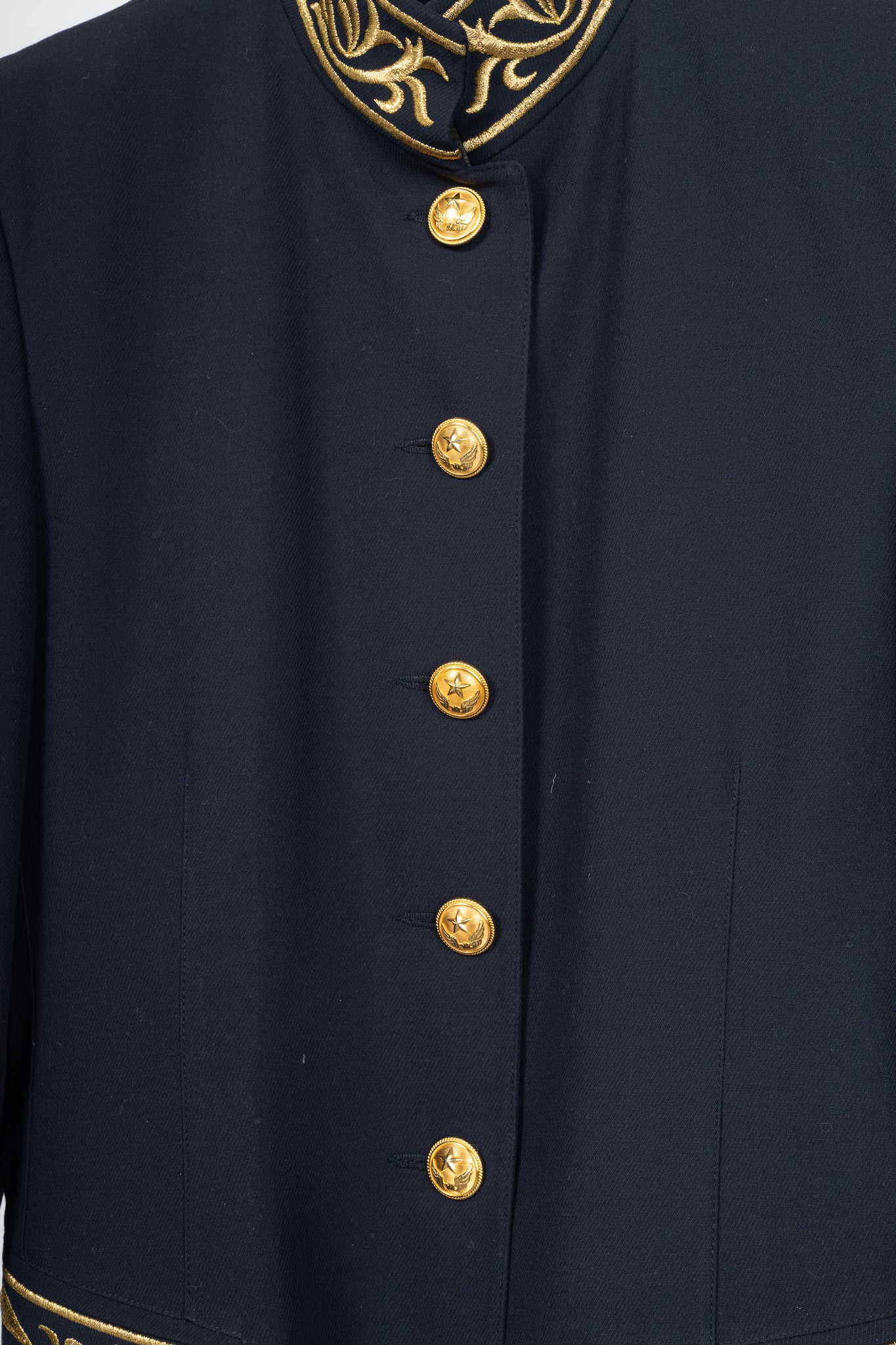 Mondi Vintage Navy Wool-Blend Crepe Gold-Emboidered Jacket