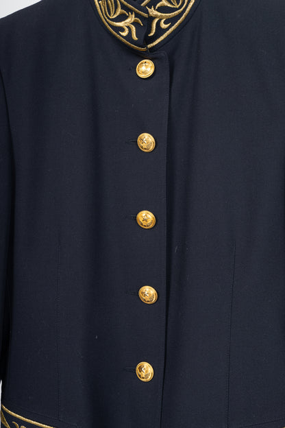Mondi Vintage Navy Wool-Blend Crepe Gold-Emboidered Jacket