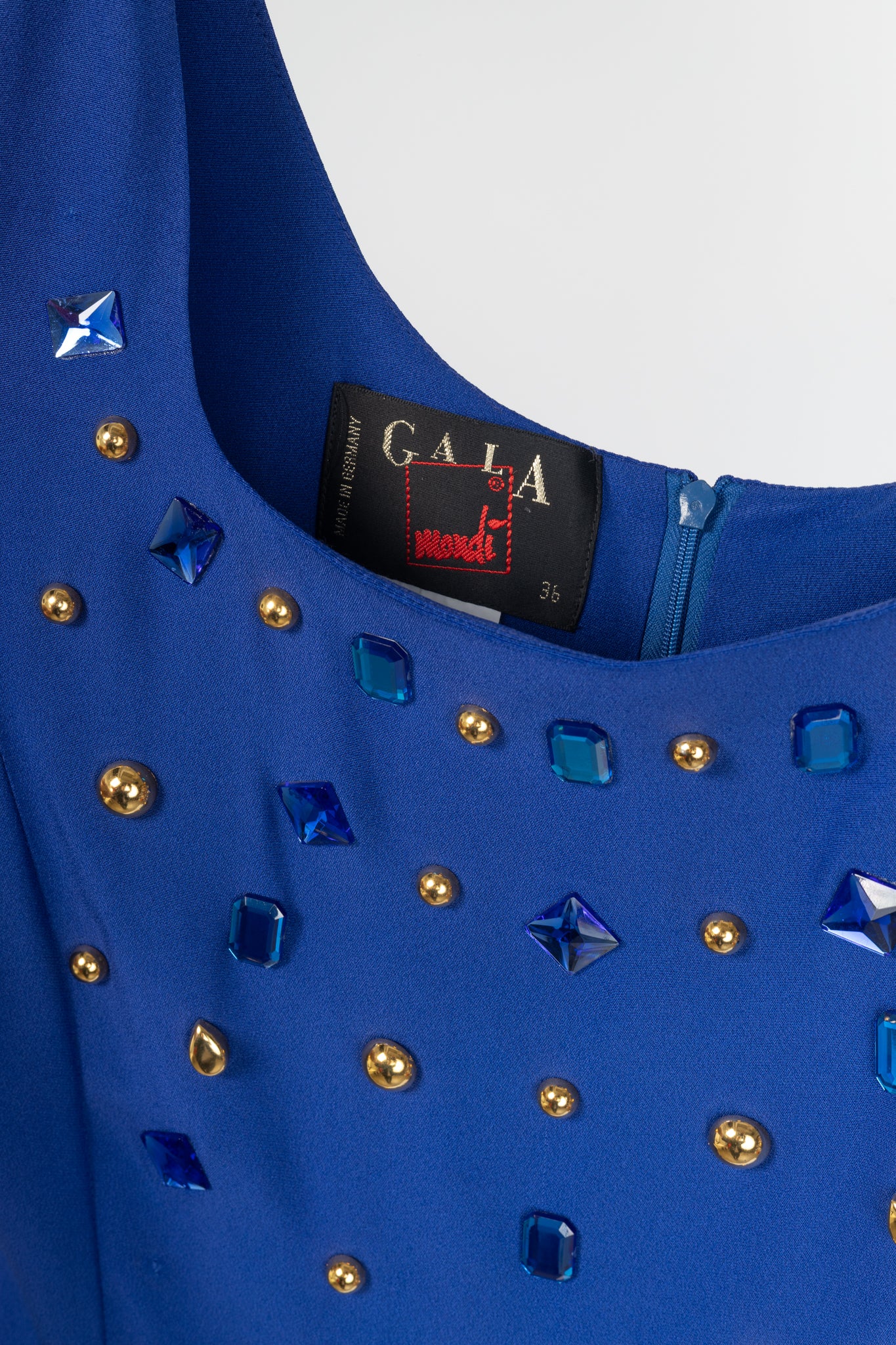 Mondi Gala Blue Crepe Jewel-Embellished Sheath Dress