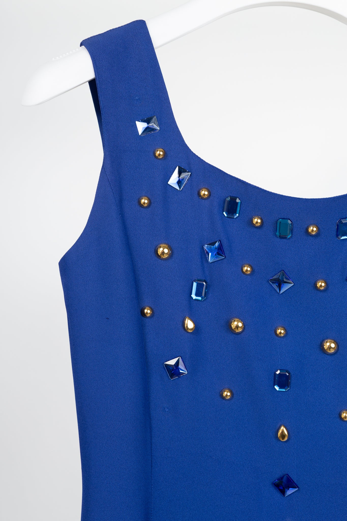 Mondi Gala Blue Crepe Jewel-Embellished Sheath Dress