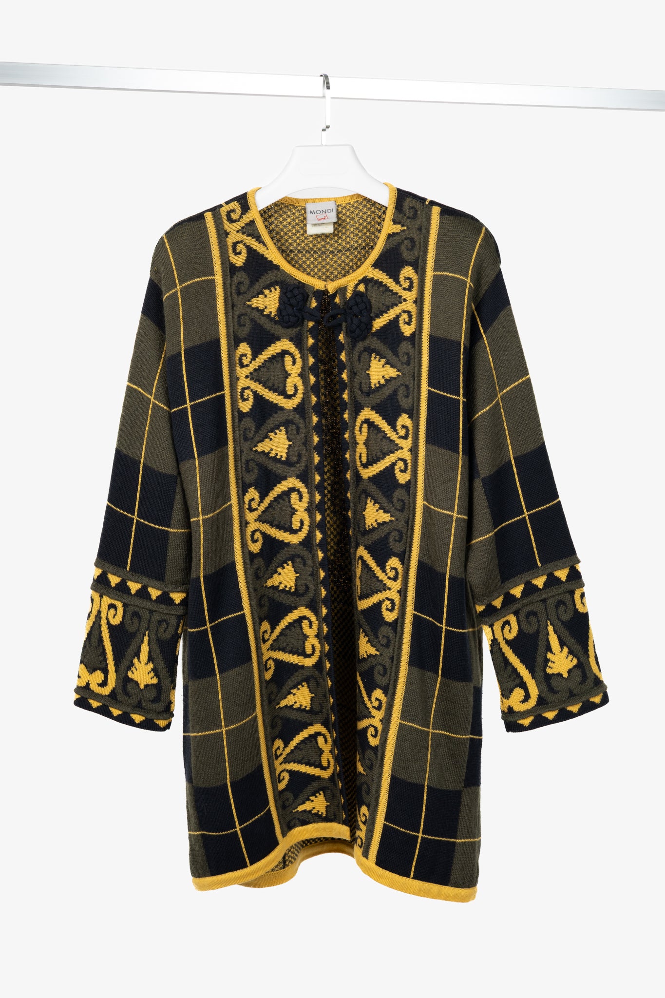 Mondi Green & Black Plaid Wool-Blend Mid-Length Cardigan
