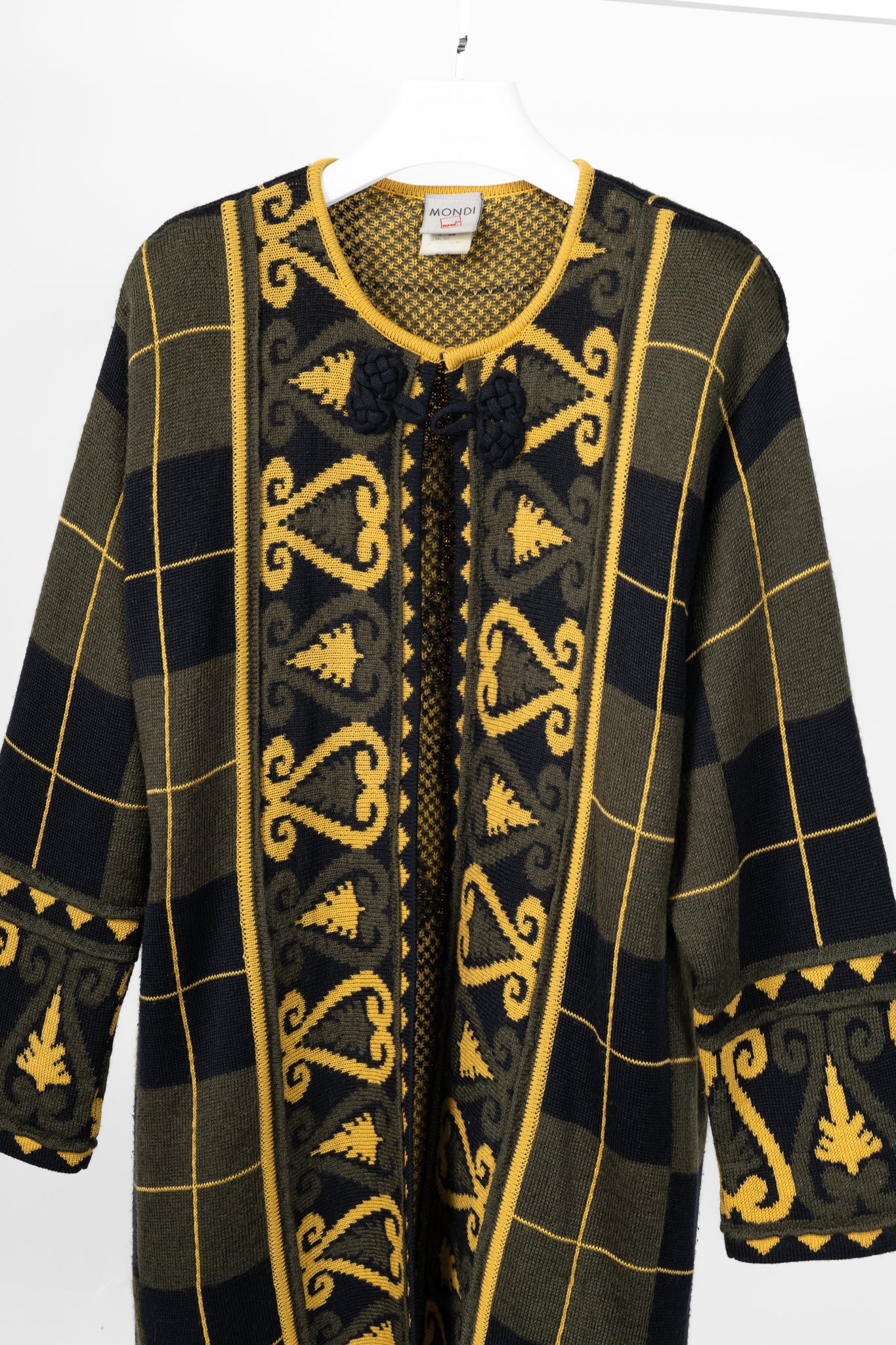Mondi Green & Black Plaid Wool-Blend Mid-Length Cardigan