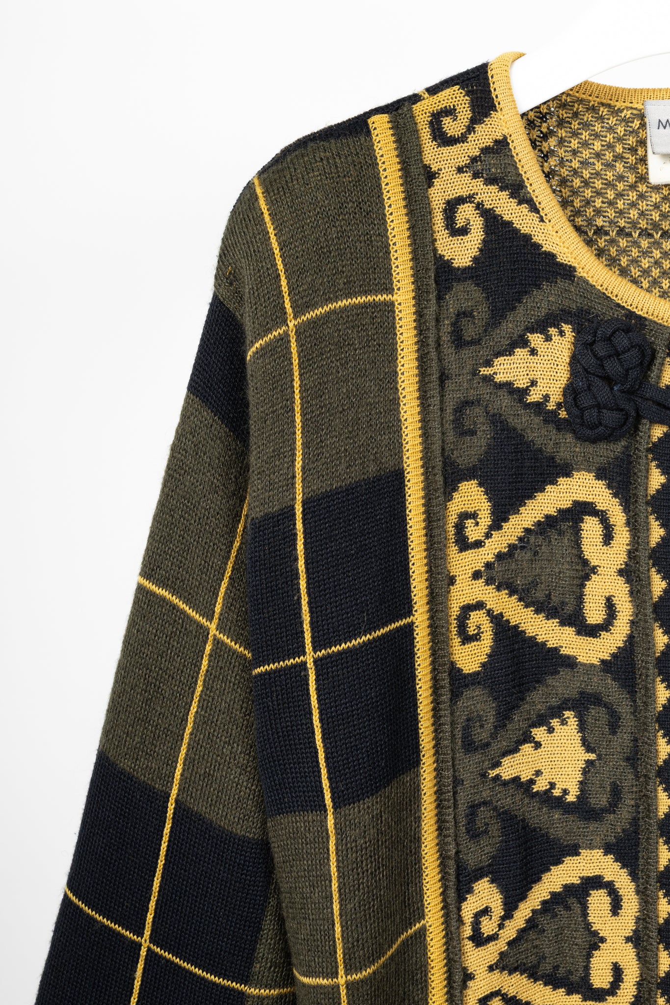 Mondi Green & Black Plaid Wool-Blend Mid-Length Cardigan