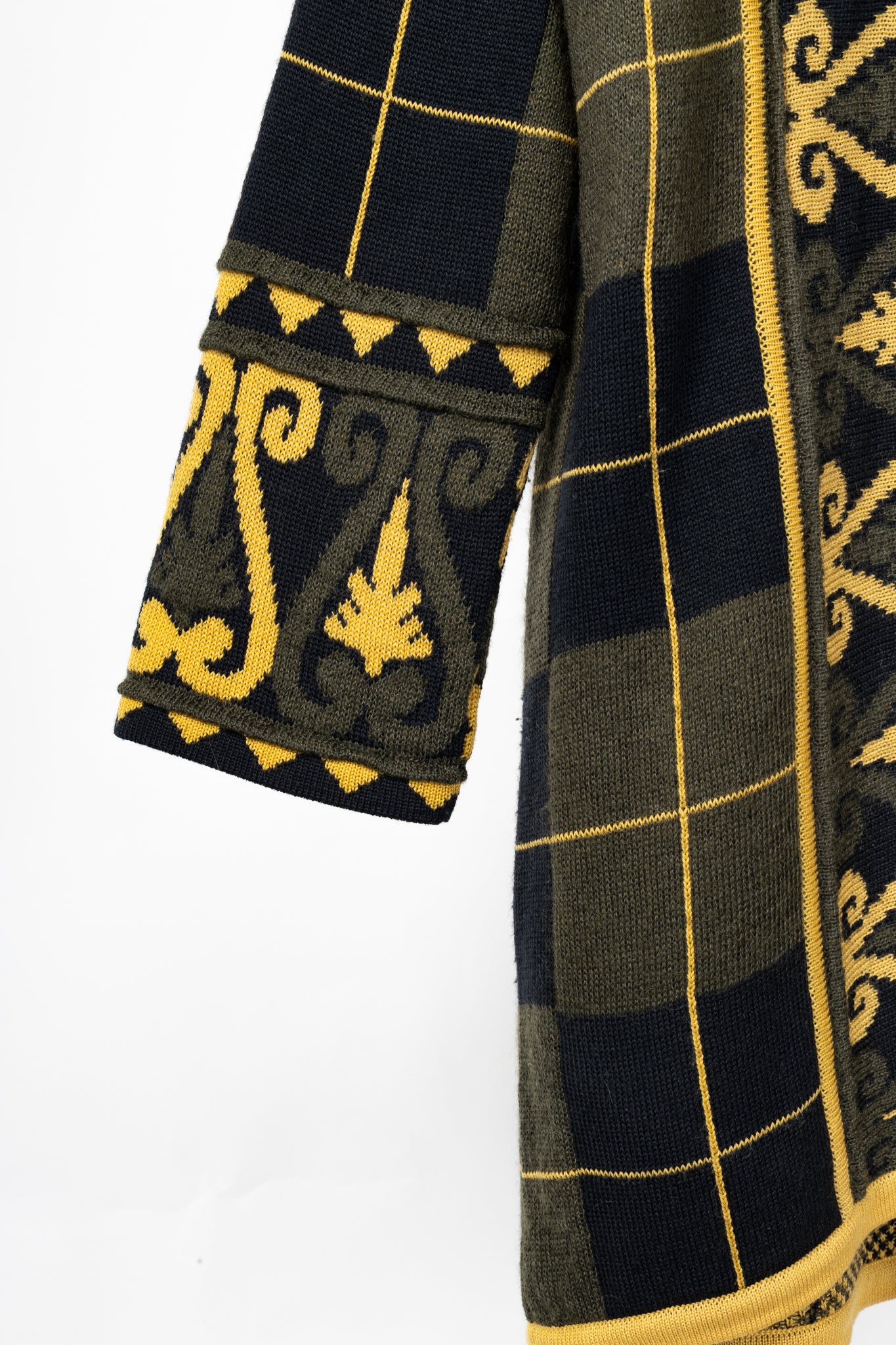Mondi Green & Black Plaid Wool-Blend Mid-Length Cardigan