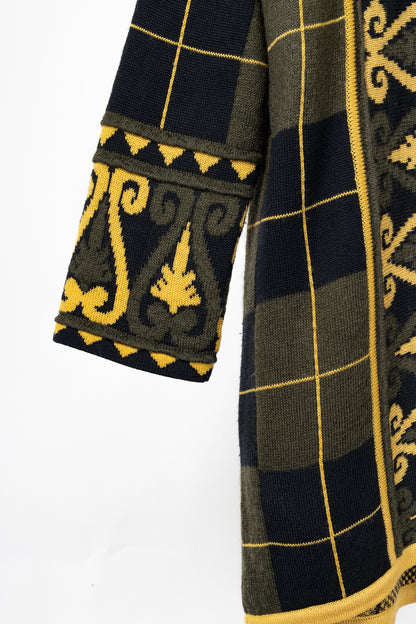 Mondi Green & Black Plaid Wool-Blend Mid-Length Cardigan