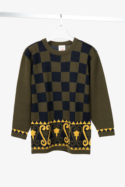 Mondi Green & Black Checkered Wool-Blend Sweater