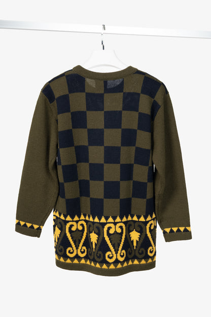 Mondi Green & Black Checkered Wool-Blend Sweater