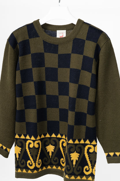 Mondi Green & Black Checkered Wool-Blend Sweater