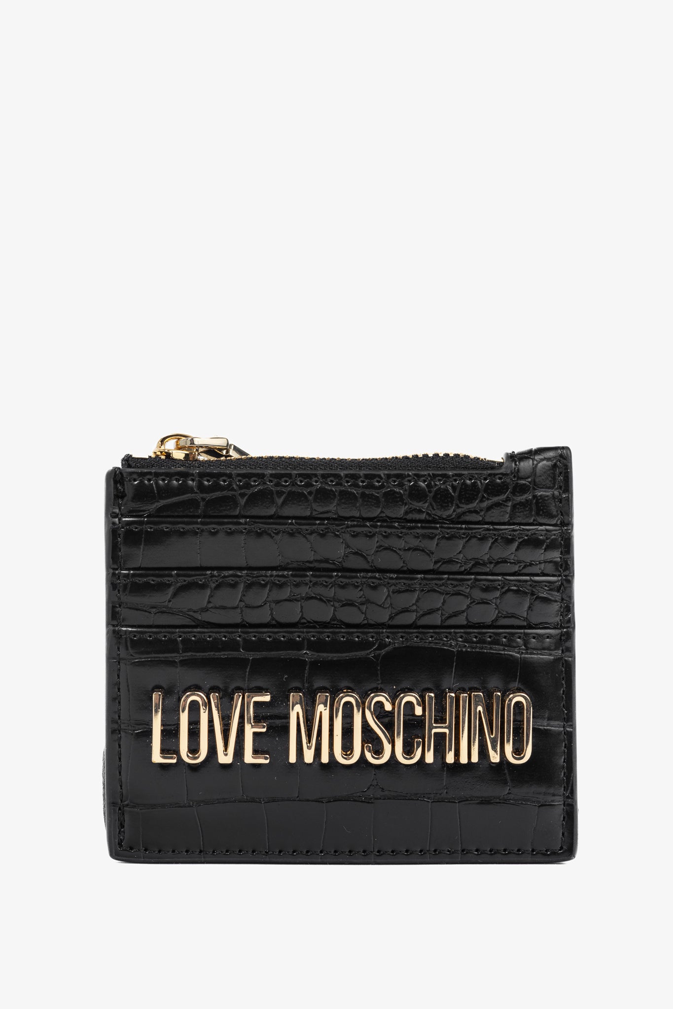 Love Moschino Black Croc-Embossed Faux-Leather Zip Card Wallet