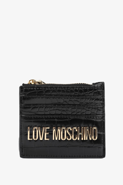 Love Moschino Black Croc-Embossed Faux-Leather Zip Card Wallet