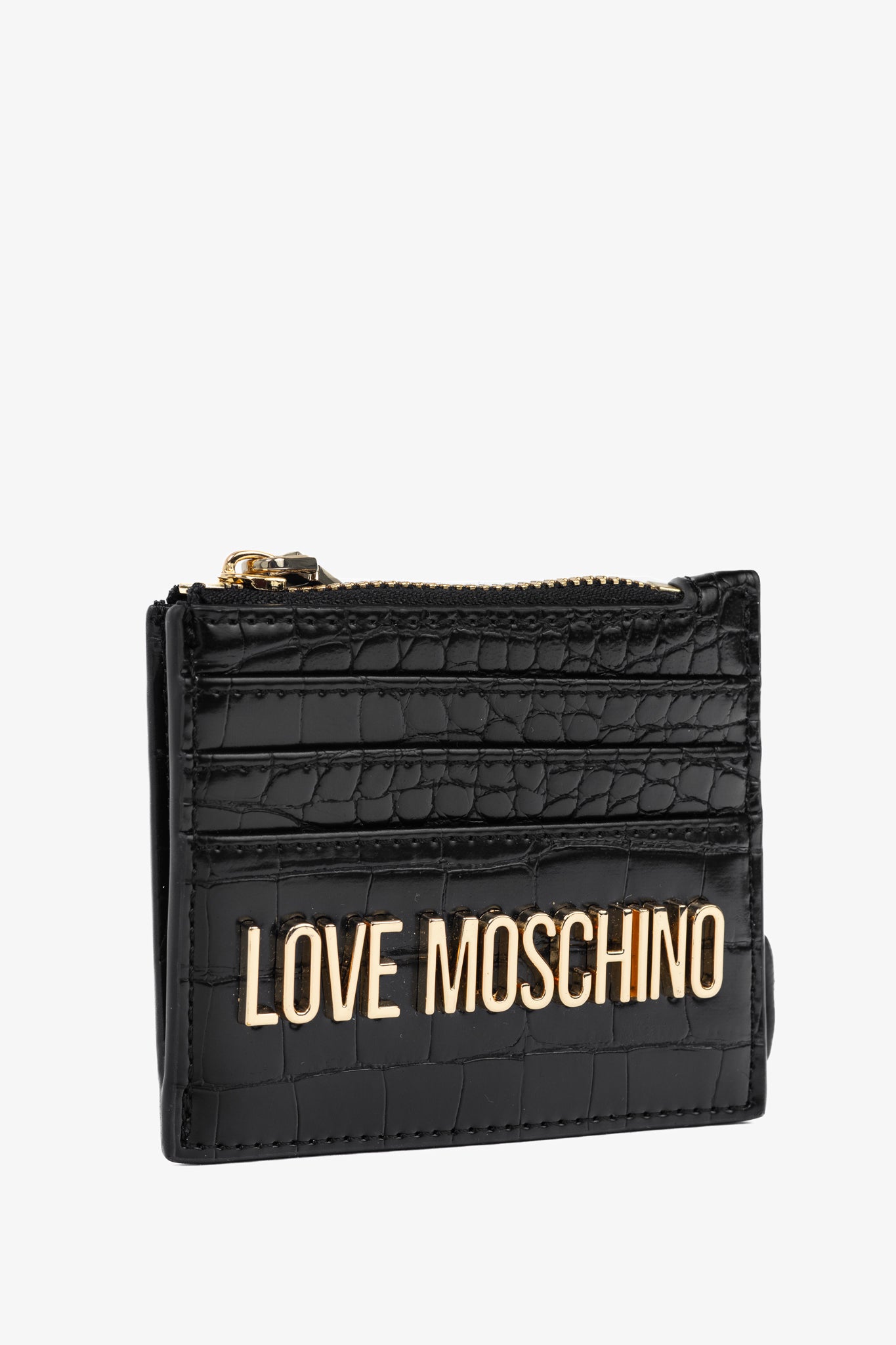 Love Moschino Black Croc-Embossed Faux-Leather Zip Card Wallet