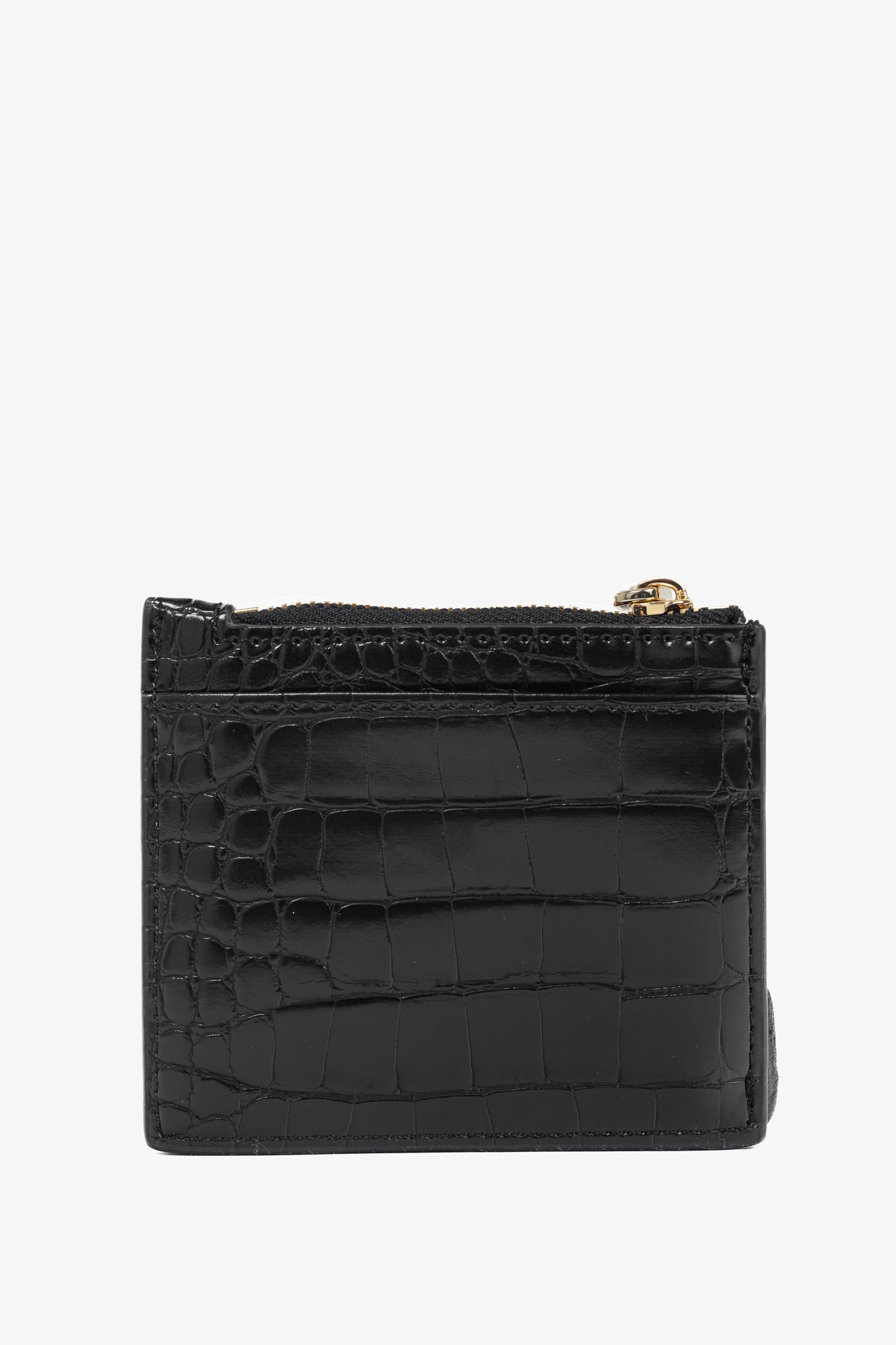 Love Moschino Black Croc-Embossed Faux-Leather Zip Card Wallet
