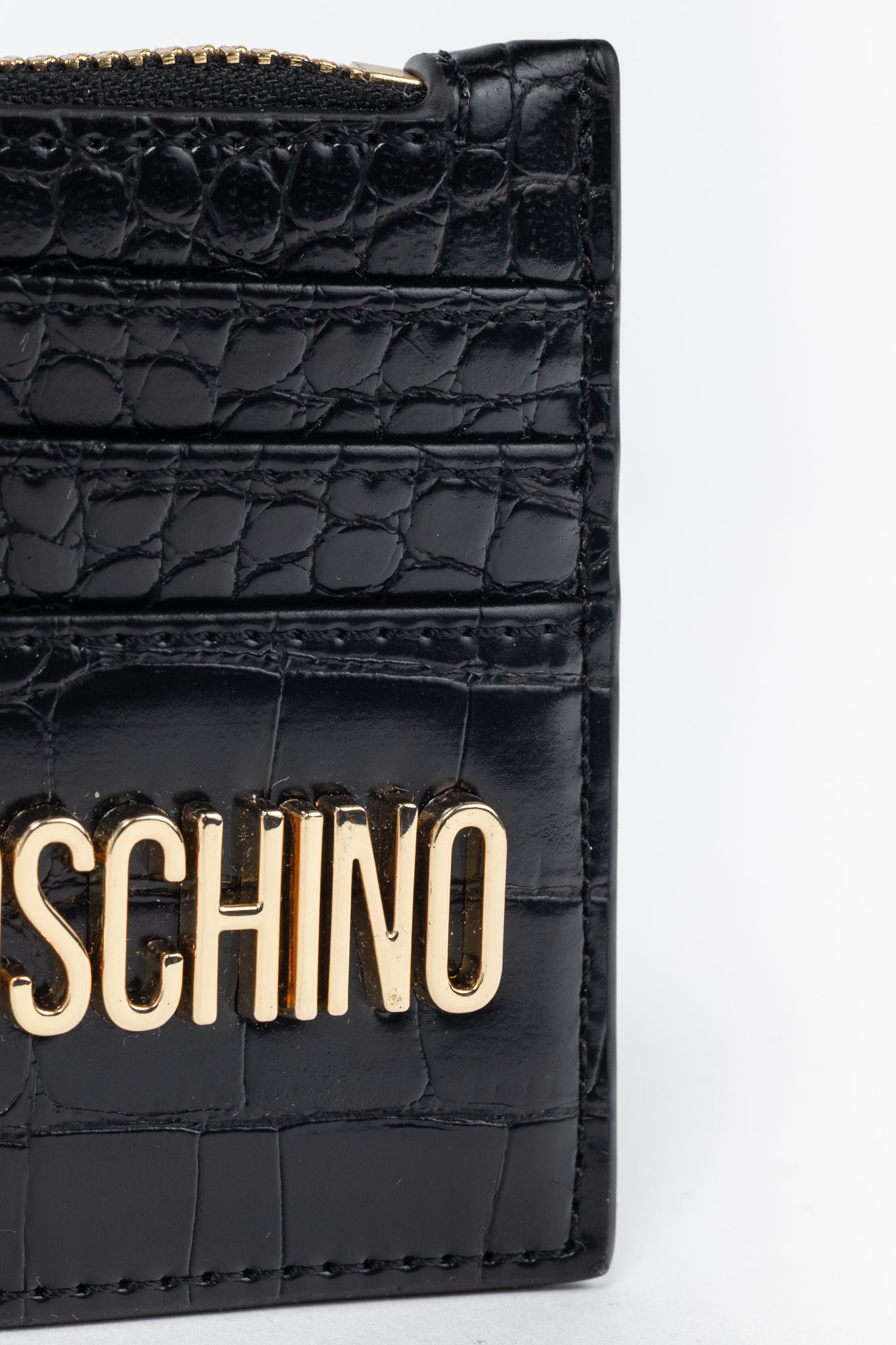 Love Moschino Black Croc-Embossed Faux-Leather Zip Card Wallet