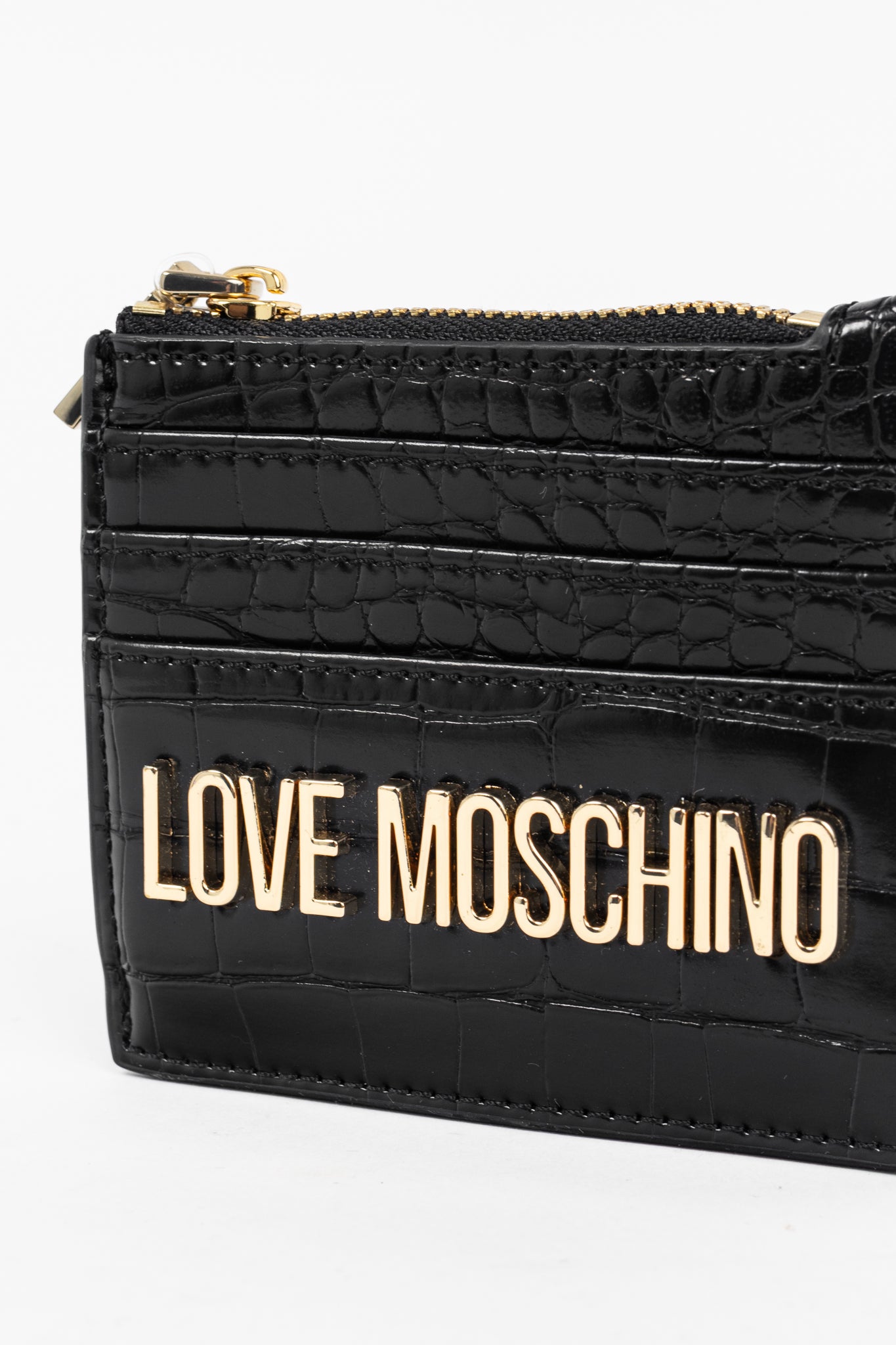 Love Moschino Black Croc-Embossed Faux-Leather Zip Card Wallet
