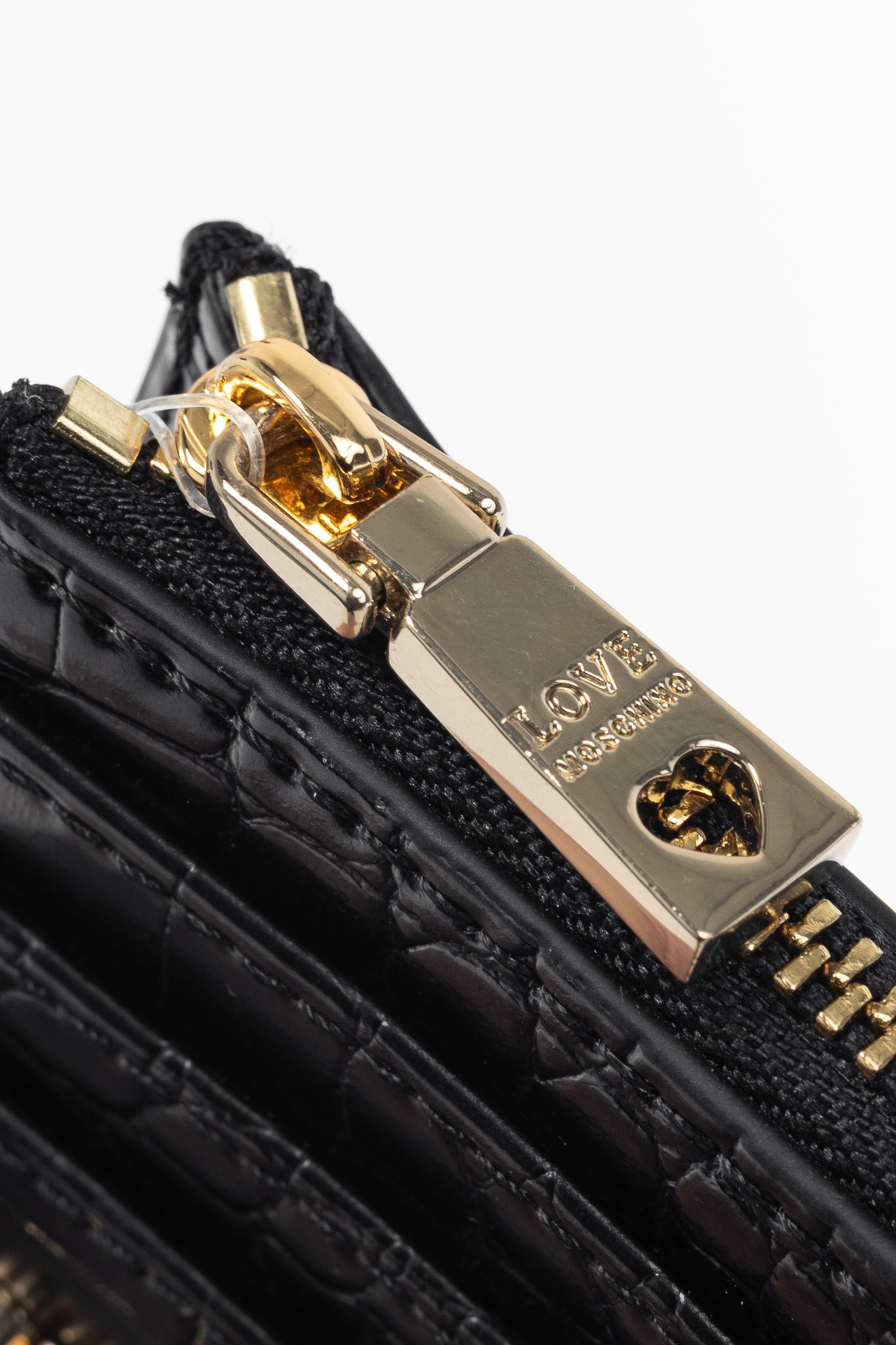 Love Moschino Black Croc-Embossed Faux-Leather Zip Card Wallet