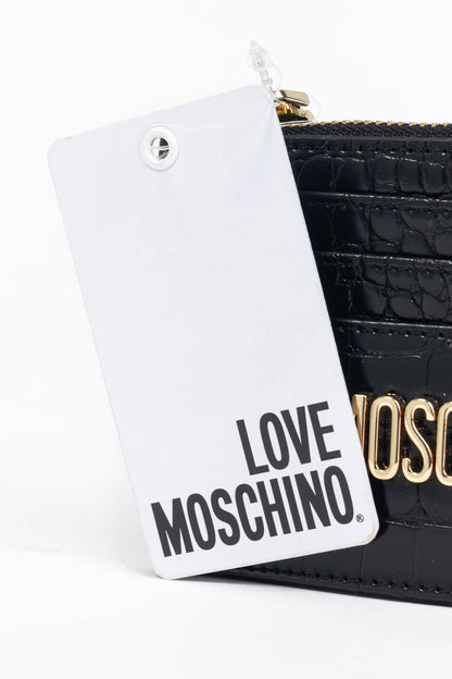 Love Moschino Black Croc-Embossed Faux-Leather Zip Card Wallet