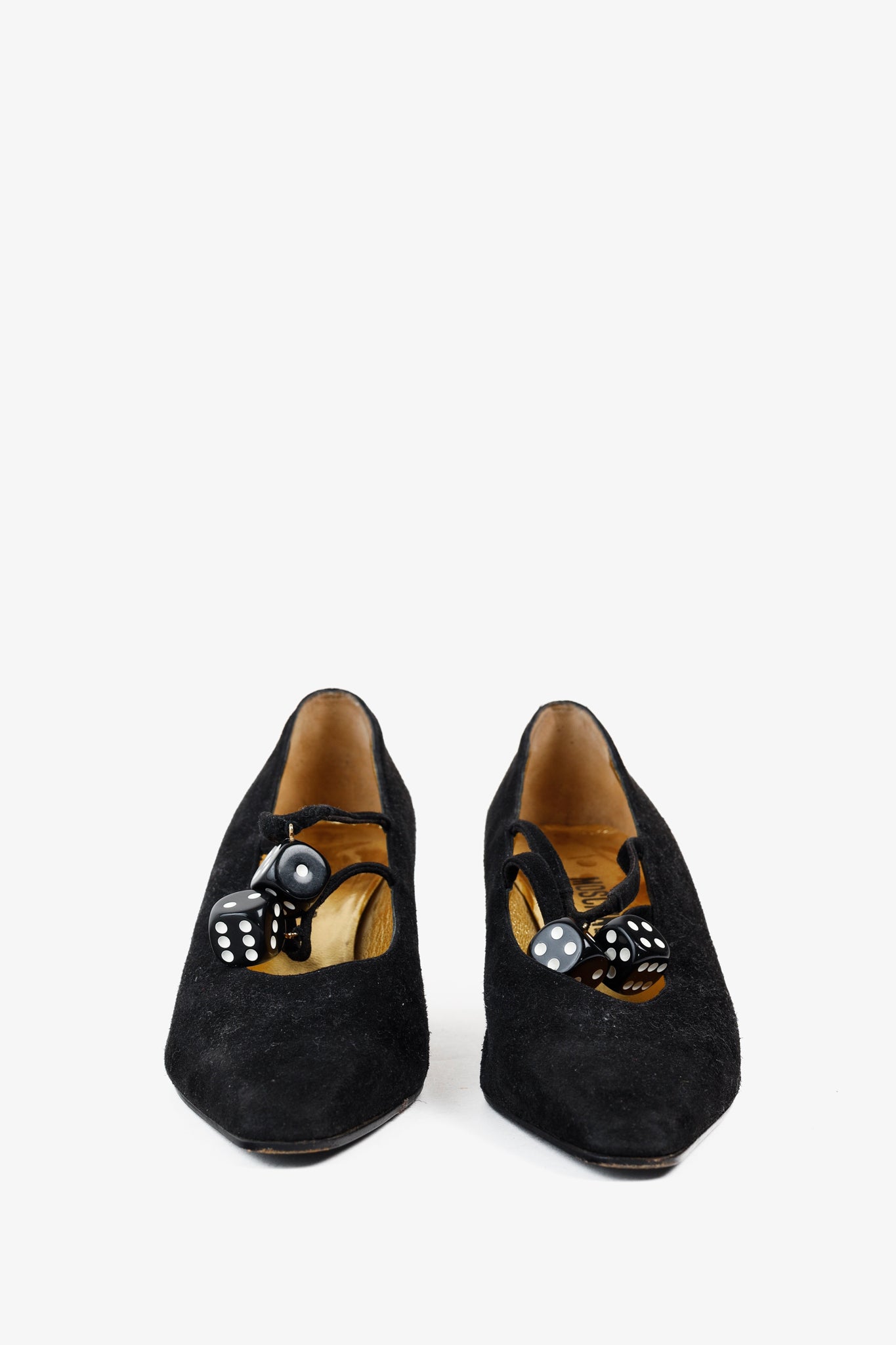 Moschino Vintage Black Suede Lucky Dice Pumps