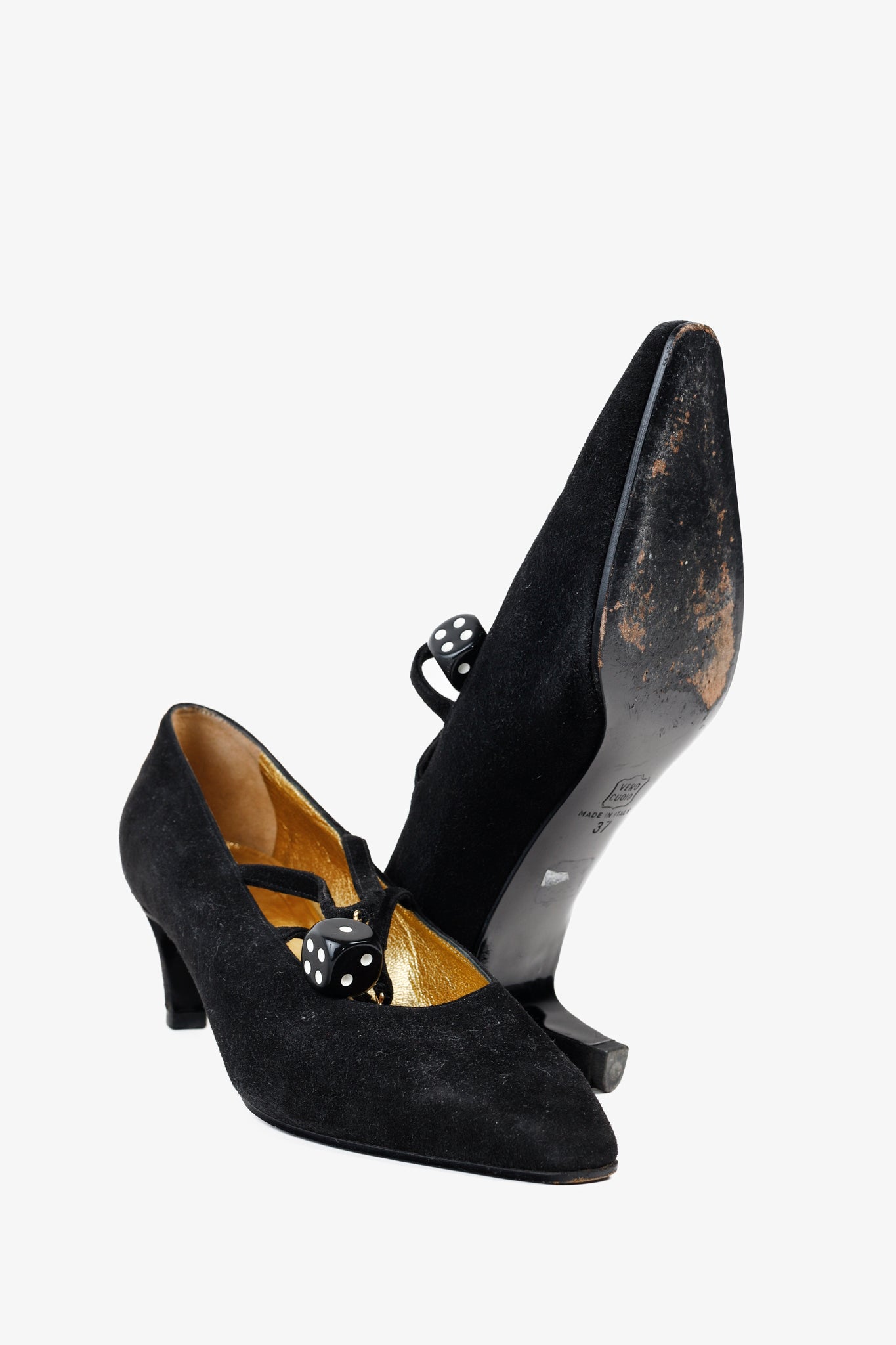 Moschino Vintage Black Suede Lucky Dice Pumps