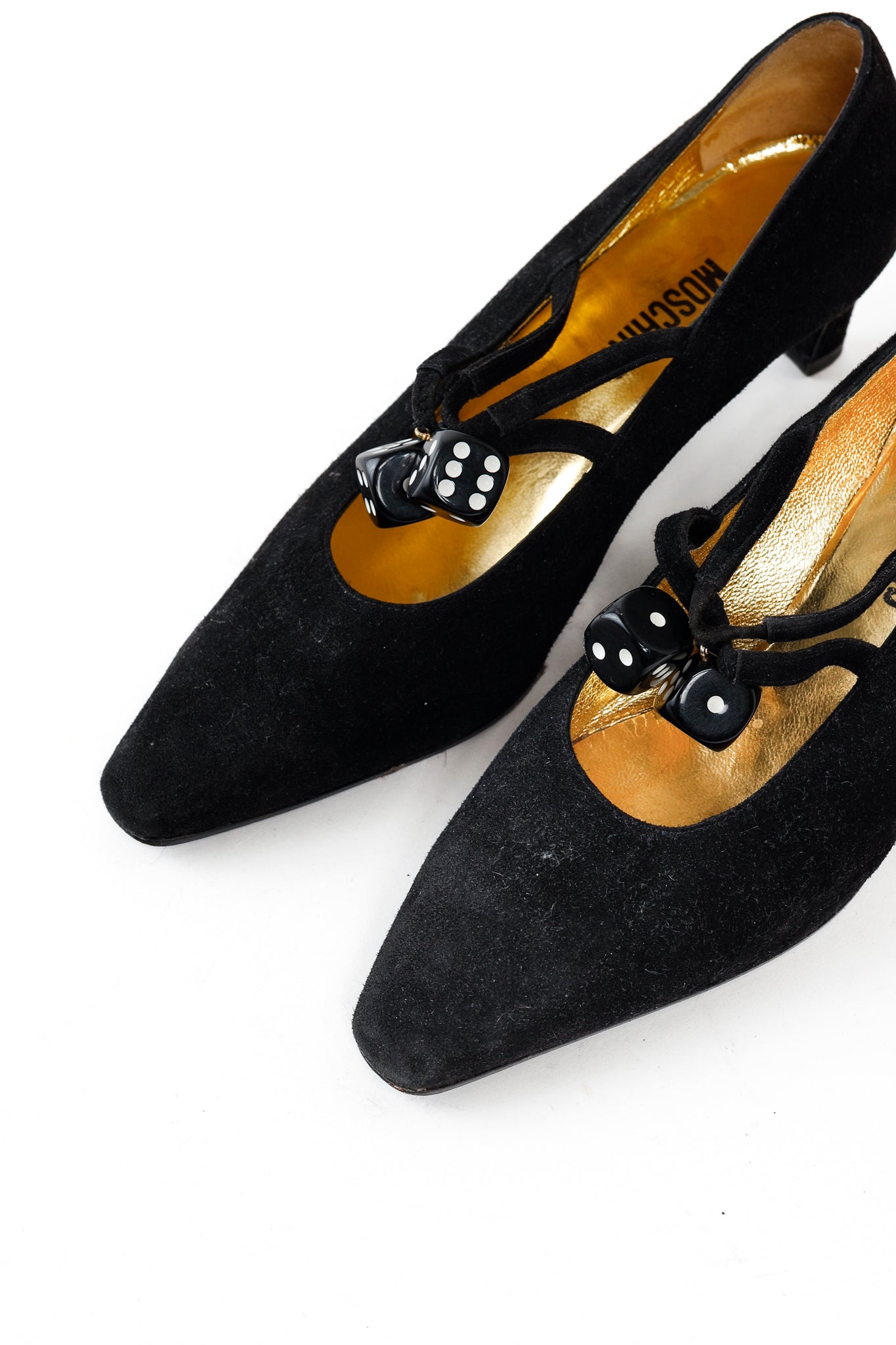 Moschino Vintage Black Suede Lucky Dice Pumps