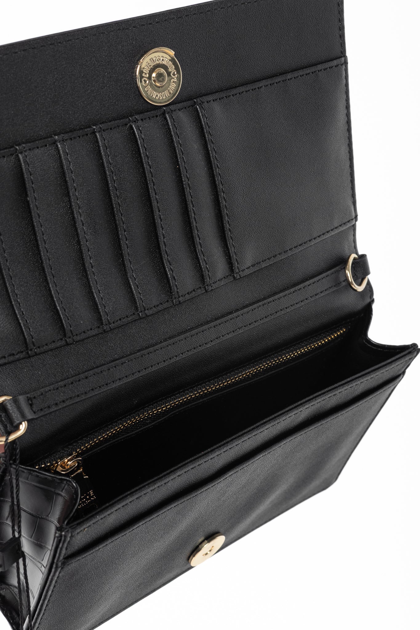 Love Moschino Black Croc-Embossed Faux-Leather Flap Crossbody