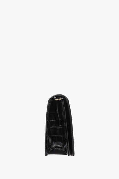 Love Moschino Black Croc-Embossed Faux-Leather Flap Crossbody