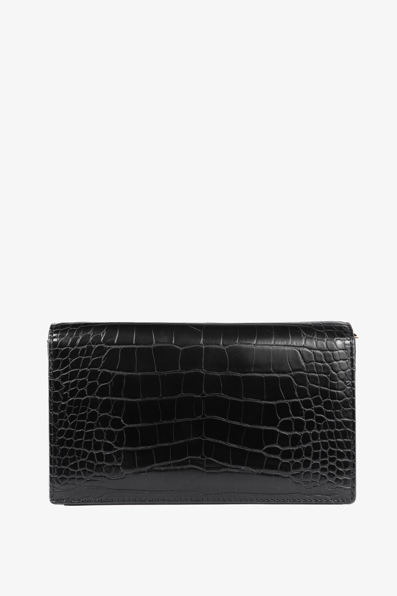 Love Moschino Black Croc-Embossed Faux-Leather Flap Crossbody