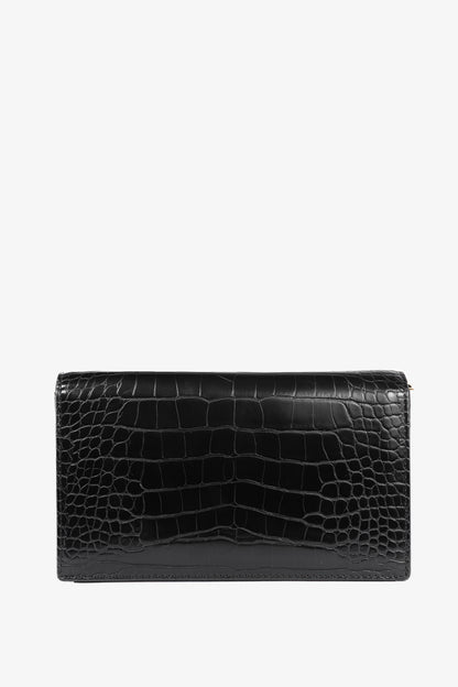Love Moschino Black Croc-Embossed Faux-Leather Flap Crossbody