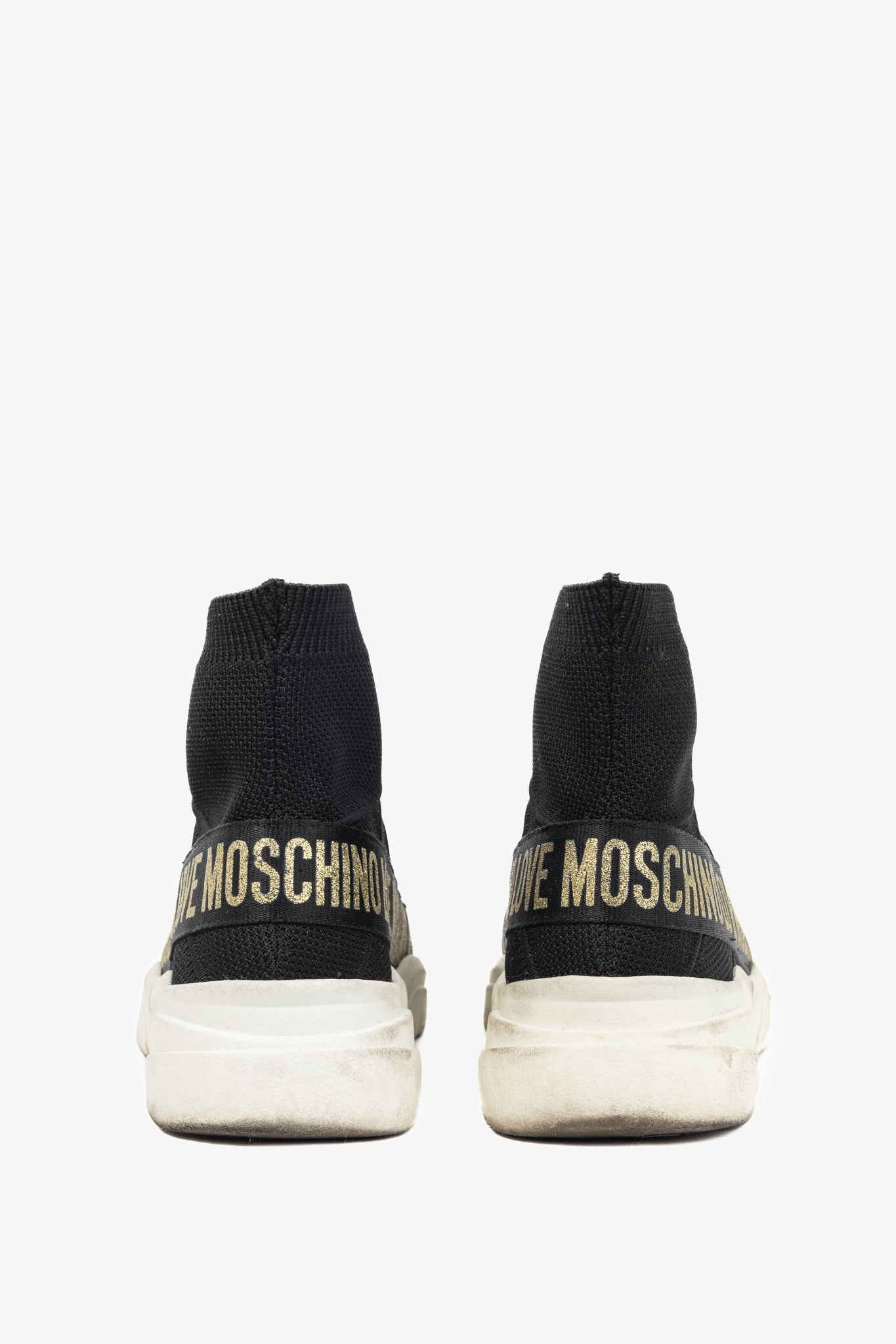 Love Moschino Black Glitter-Logo Sock Sneakers