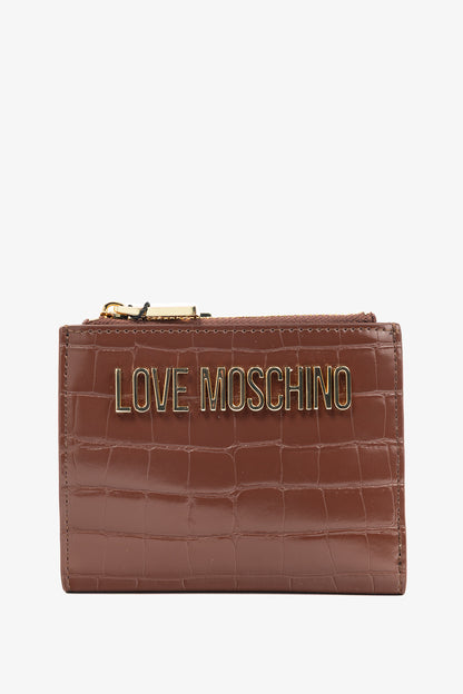 Love Moschino Brown Croc-Embossed Faux-Leather Compact Wallet