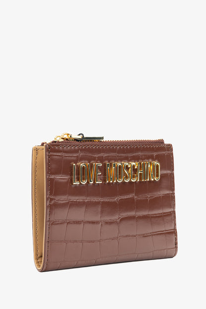 Love Moschino Brown Croc-Embossed Faux-Leather Compact Wallet