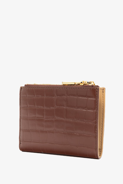 Love Moschino Brown Croc-Embossed Faux-Leather Compact Wallet