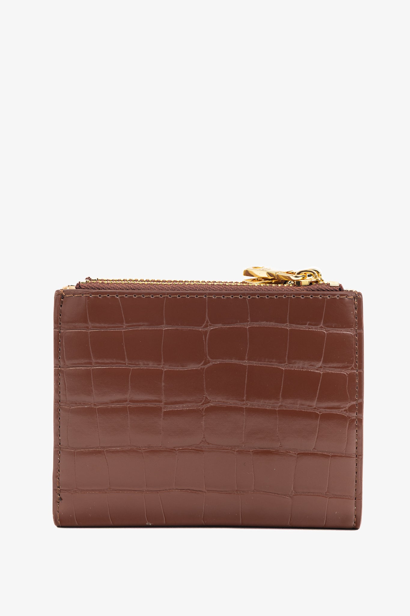 Love Moschino Brown Croc-Embossed Faux-Leather Compact Wallet