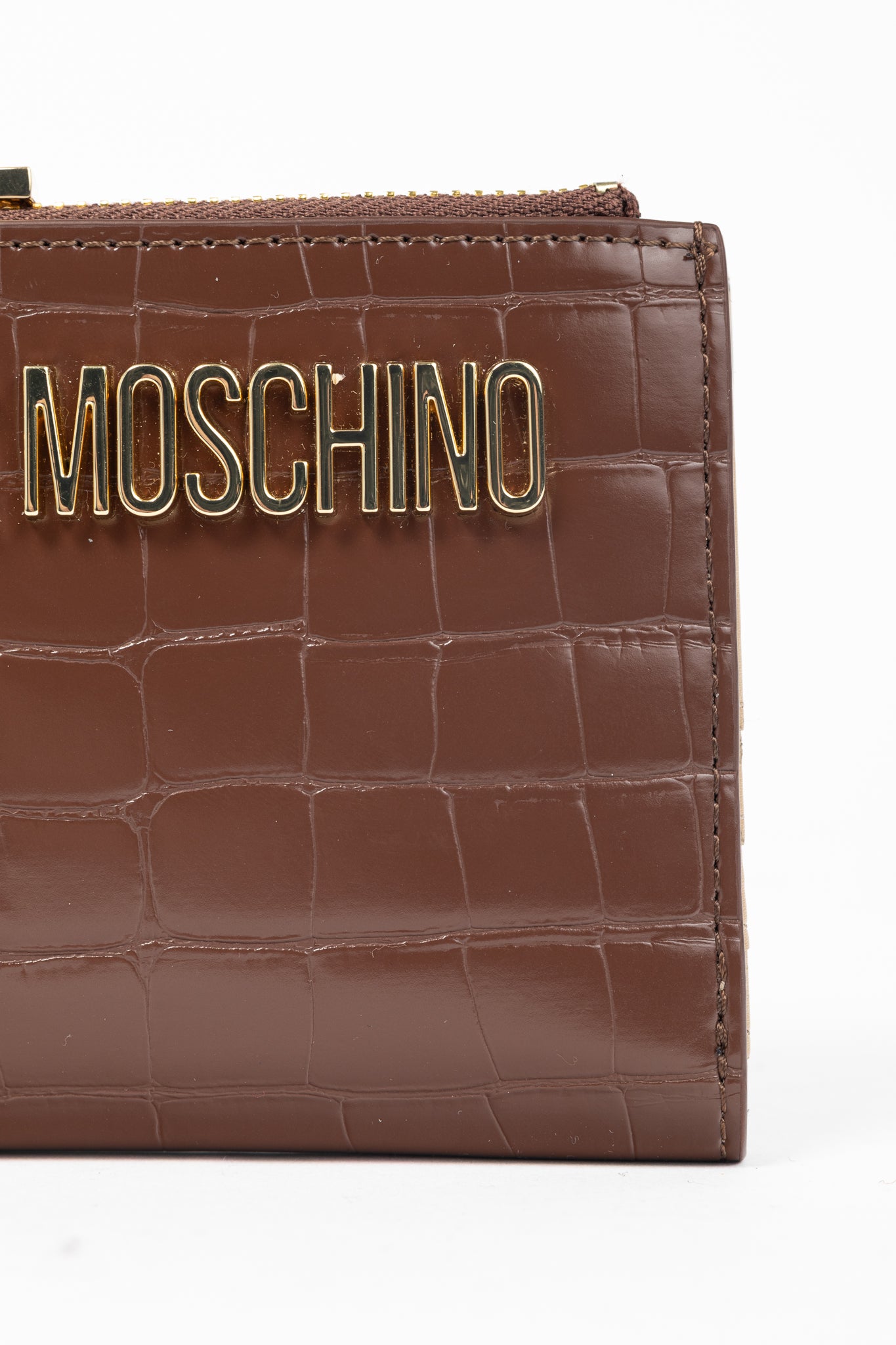 Love Moschino Brown Croc-Embossed Faux-Leather Compact Wallet