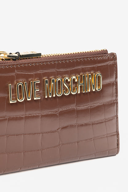 Love Moschino Brown Croc-Embossed Faux-Leather Compact Wallet