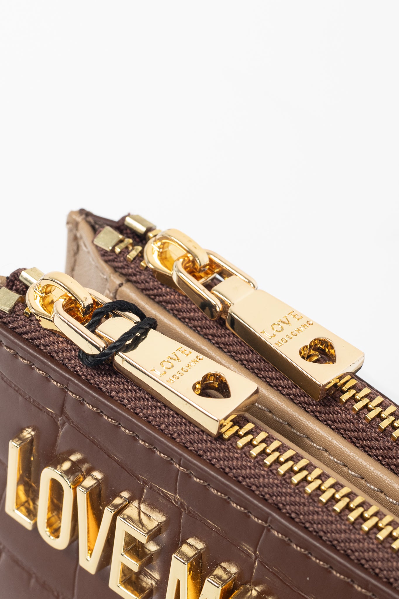 Love Moschino Brown Croc-Embossed Faux-Leather Compact Wallet