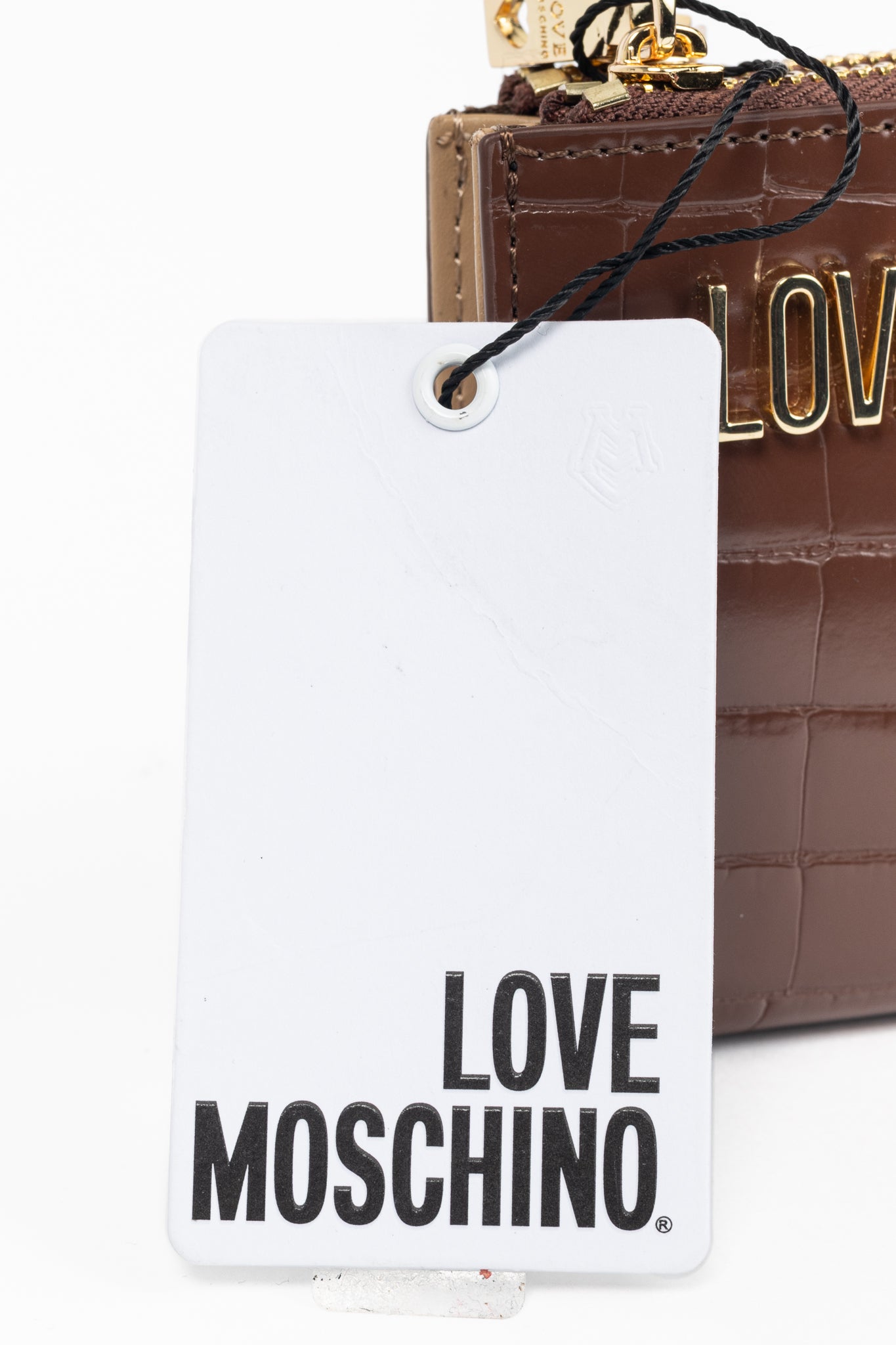 Love Moschino Brown Croc-Embossed Faux-Leather Compact Wallet