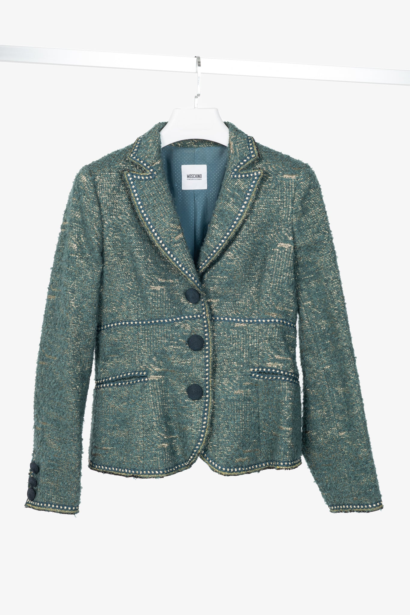 Moschino Cheap and Chic Metallic Green Boucle-Wool Blazer