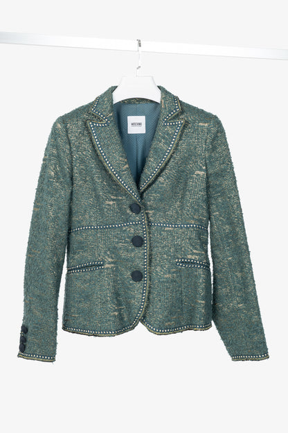 Moschino Cheap and Chic Metallic Green Boucle-Wool Blazer