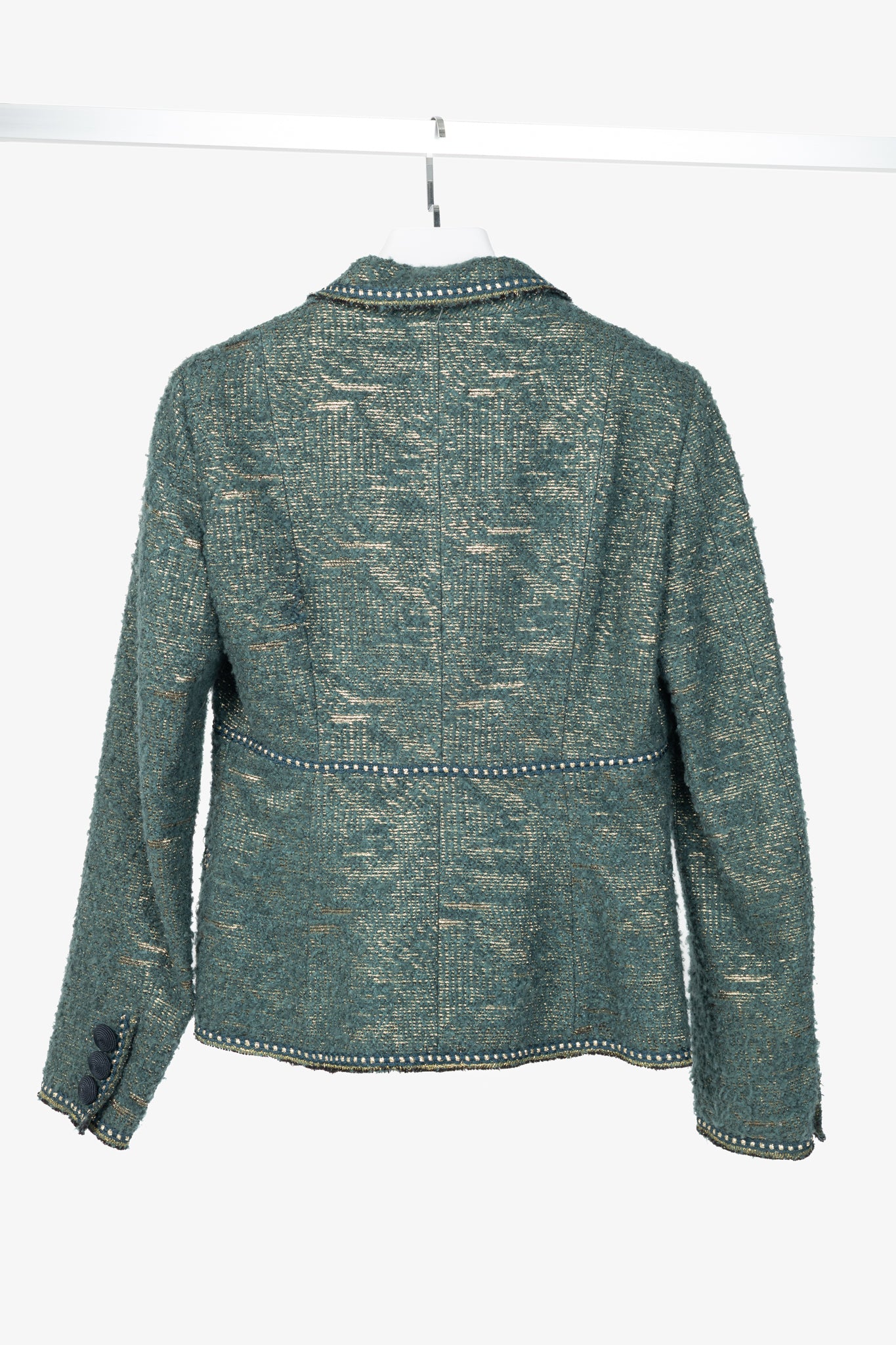 Moschino Cheap and Chic Metallic Green Boucle-Wool Blazer