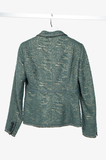 Moschino Cheap and Chic Metallic Green Boucle-Wool Blazer
