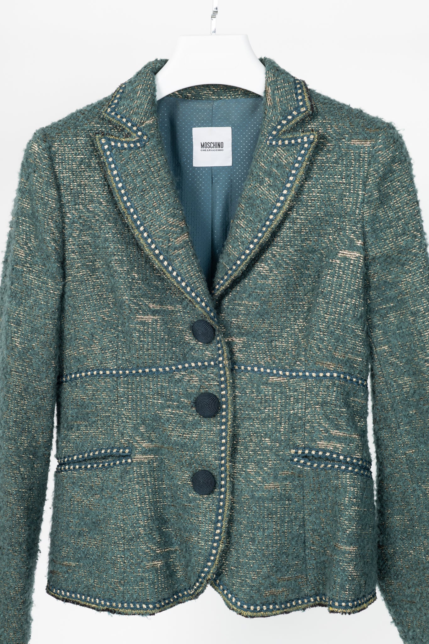 Moschino Cheap and Chic Metallic Green Boucle-Wool Blazer