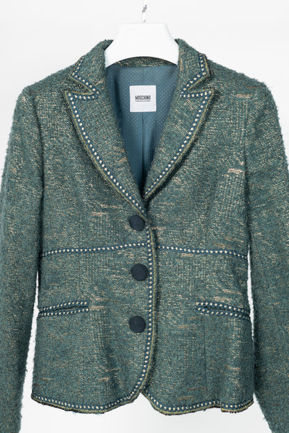 Moschino Cheap and Chic Metallic Green Boucle-Wool Blazer