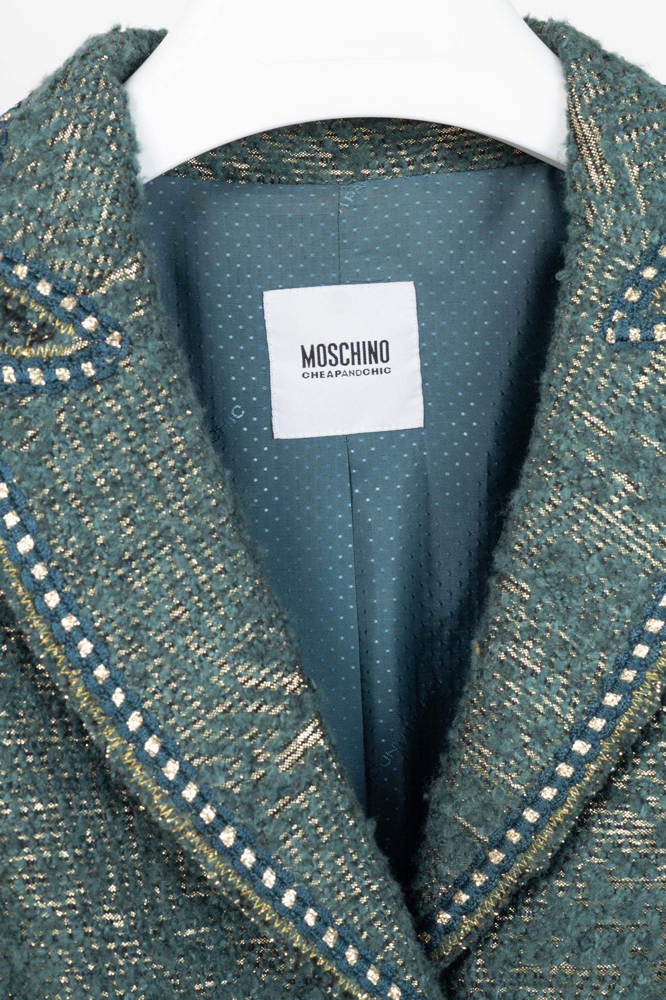 Moschino Cheap and Chic Metallic Green Boucle-Wool Blazer