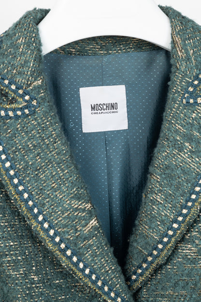 Moschino Cheap and Chic Metallic Green Boucle-Wool Blazer