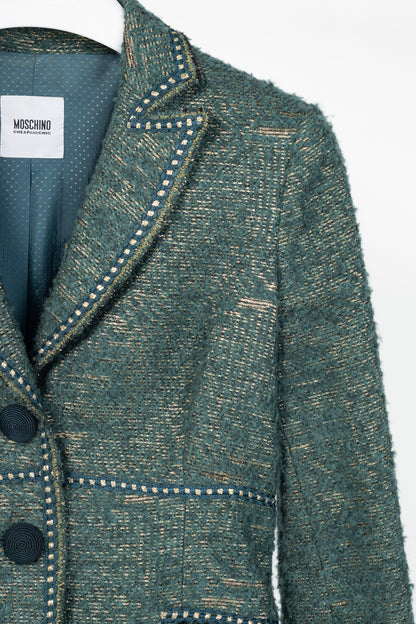 Moschino Cheap and Chic Metallic Green Boucle-Wool Blazer