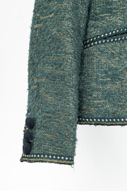 Moschino Cheap and Chic Metallic Green Boucle-Wool Blazer