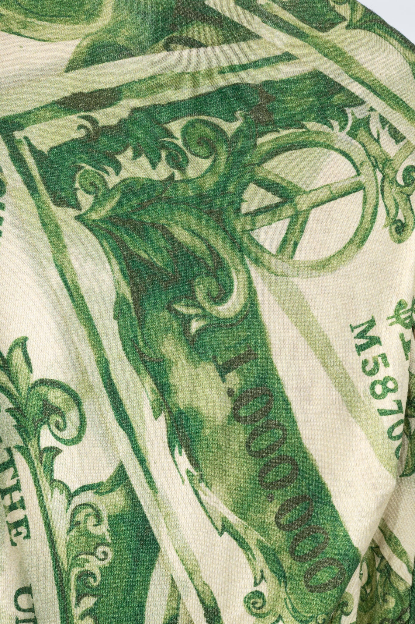 Moschino AW/19 Green Wool Money-Print Ruched Cardigan