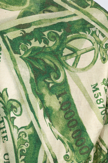 Moschino AW/19 Green Wool Money-Print Ruched Cardigan