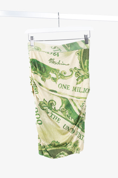 Moschino AW/19 Green Wool Money-Print Ruched Skirt